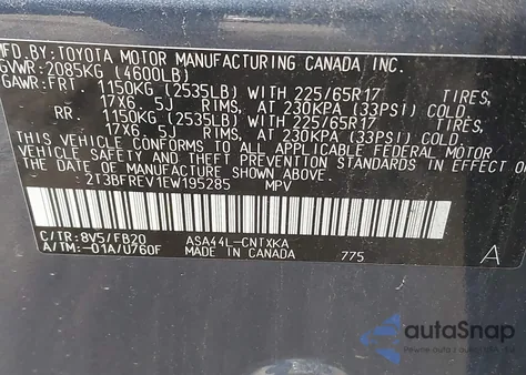 2014 Toyota Rav4 Le from USA, damaged, VIN 2T3BFREV1EW195285